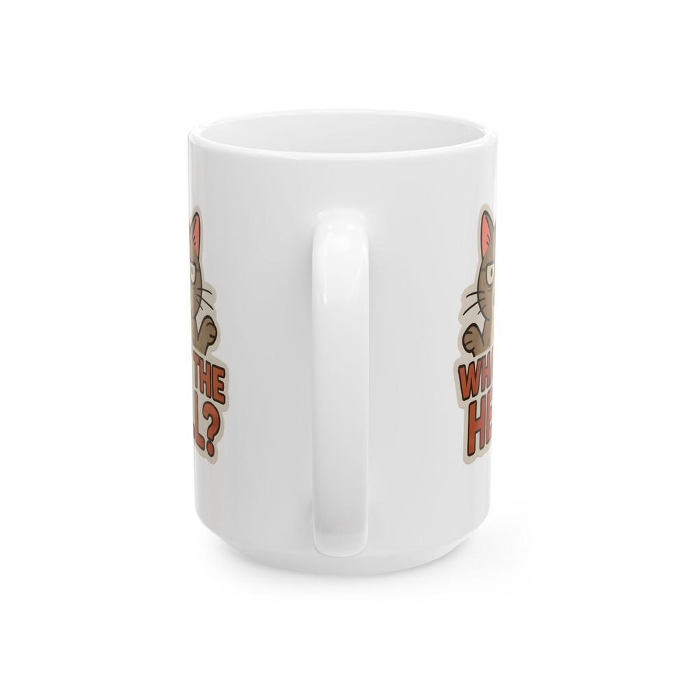 Grumpy Cat Illustration Mug | "What the Hell?" Cat Face Ceramic Mug