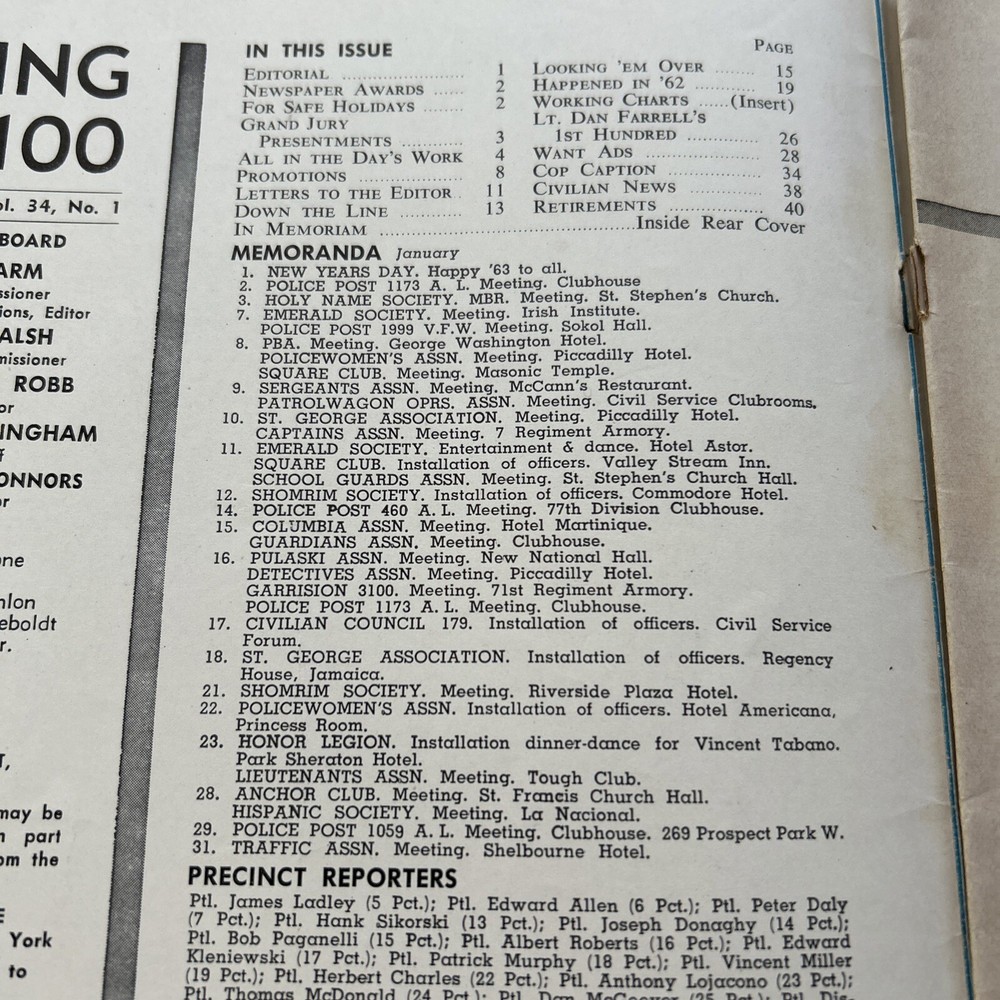 SPRING 3100 NYPD MAGAZINE JANUARY 1963