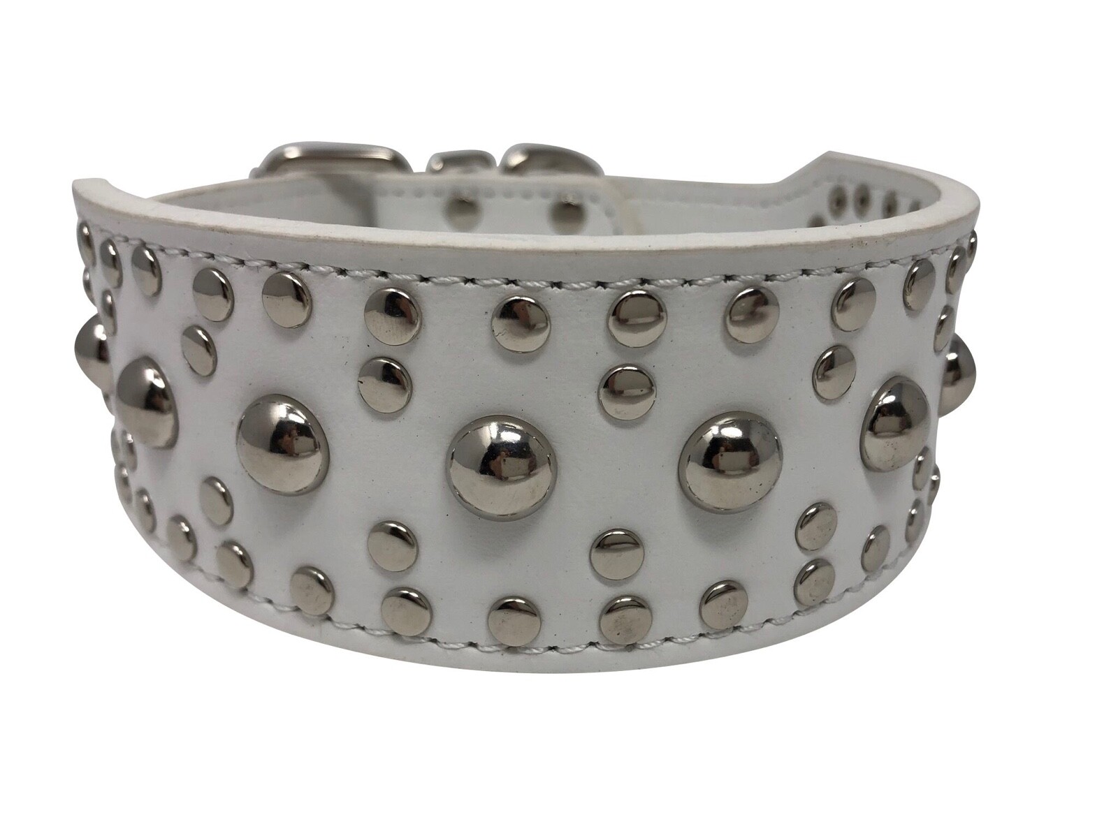 Dog Collar Studded Rivet Adjustable Faux Leather 2" wide S M L XL 13 Colors