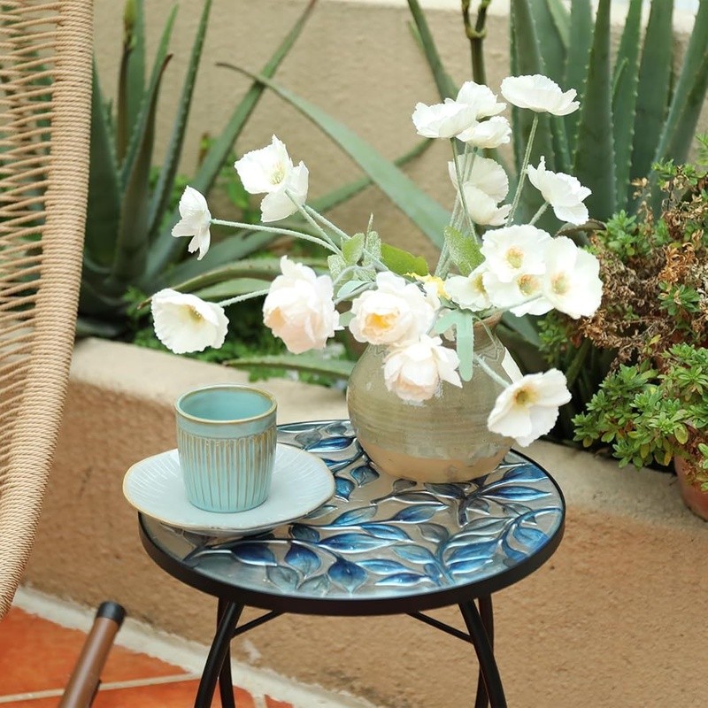 Outdoor Side Table Decorative Patio Table Sturdy Metal Easy Assembly Rust Proof