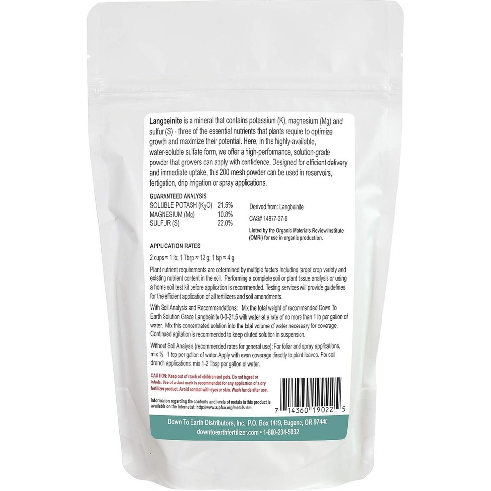 Down to Earth Langbeinite 0-0-21.5 Solution Grade Fertilizer, 1lb