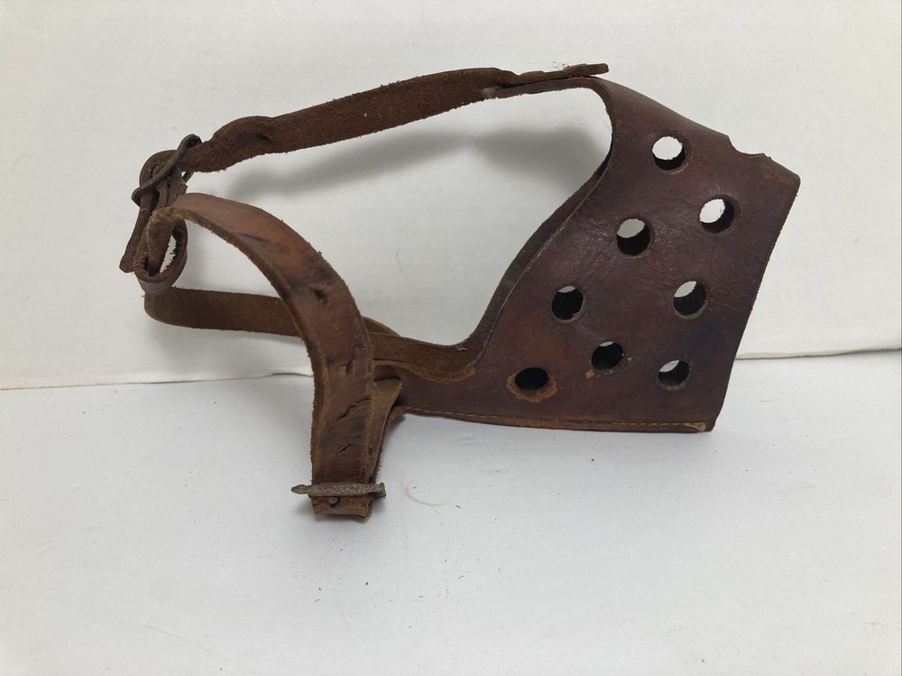 Vintage Thick Leather Dog Muzzle Large - XLarge adjustable strap