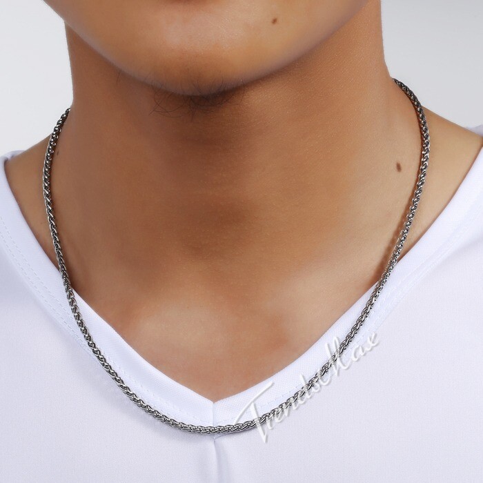 3/4/5/6/8mm Braided Wheat Chain Silver 316L Stainless Steel Men Women Necklace
