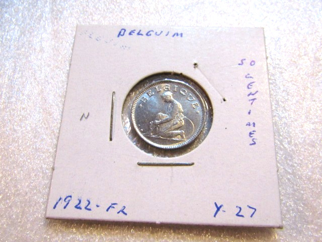 1922 Belgium 50 Centimes Coin