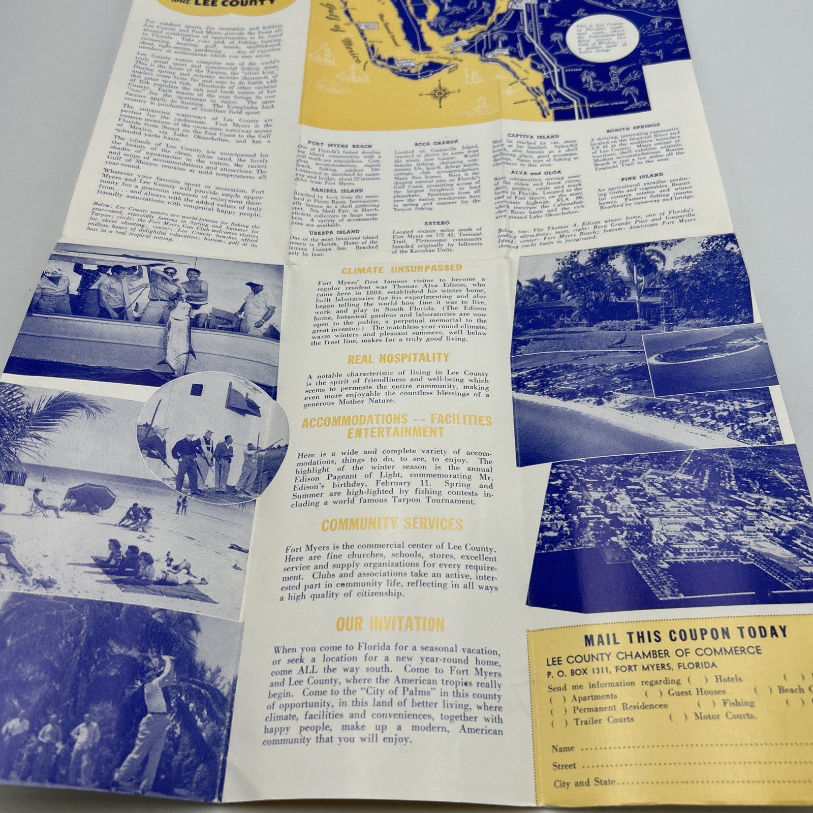 1950s Fort Myers Florida Travel Brochure Vintage
