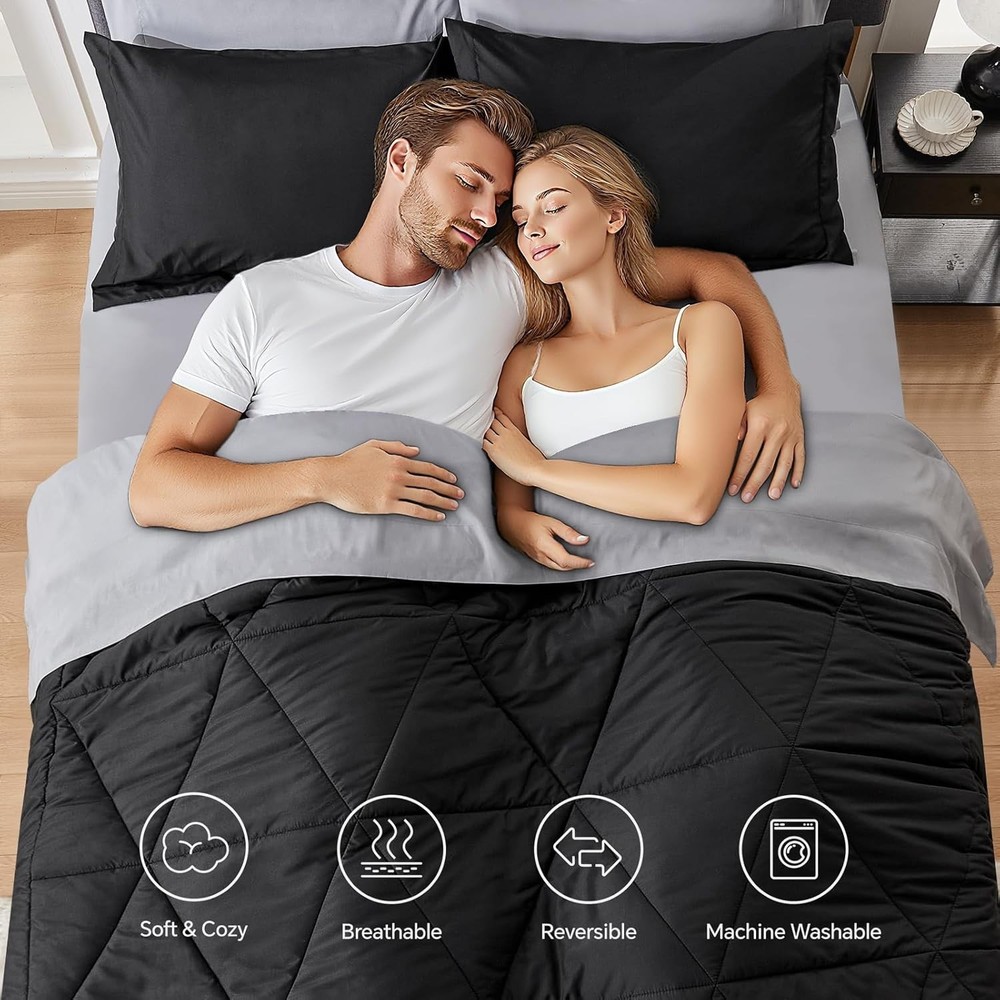 Queen Comforter Set 7 Pieces Bed in A Bag - Soft Microfiber Reversible Black ...