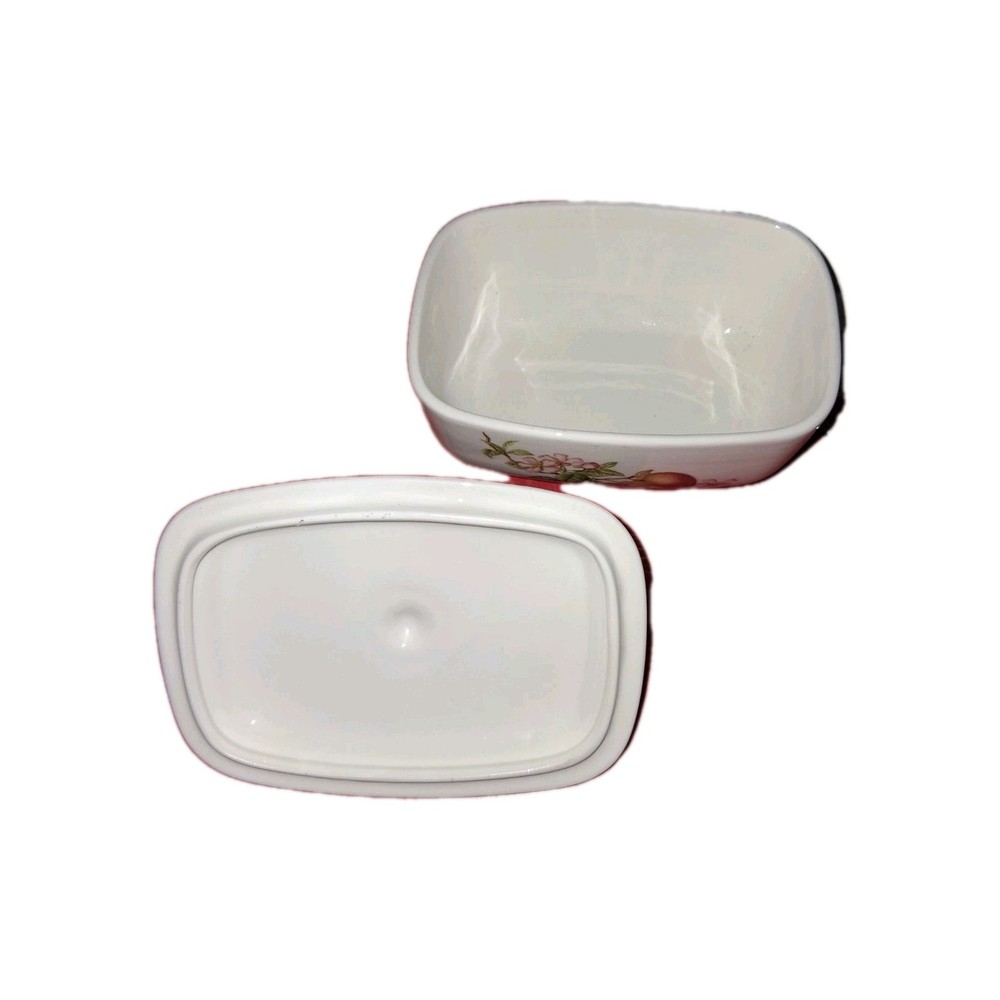 White/Green Rectangular Casserole Dish with Lid, Fruit Pattern