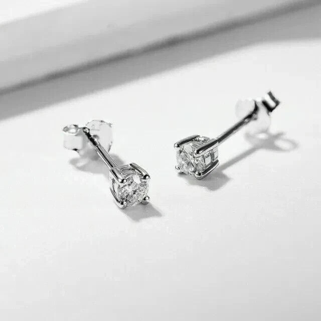 3MM Lab Created Round Diamond 925 Sterling Silver Solitaire Stud Earrings