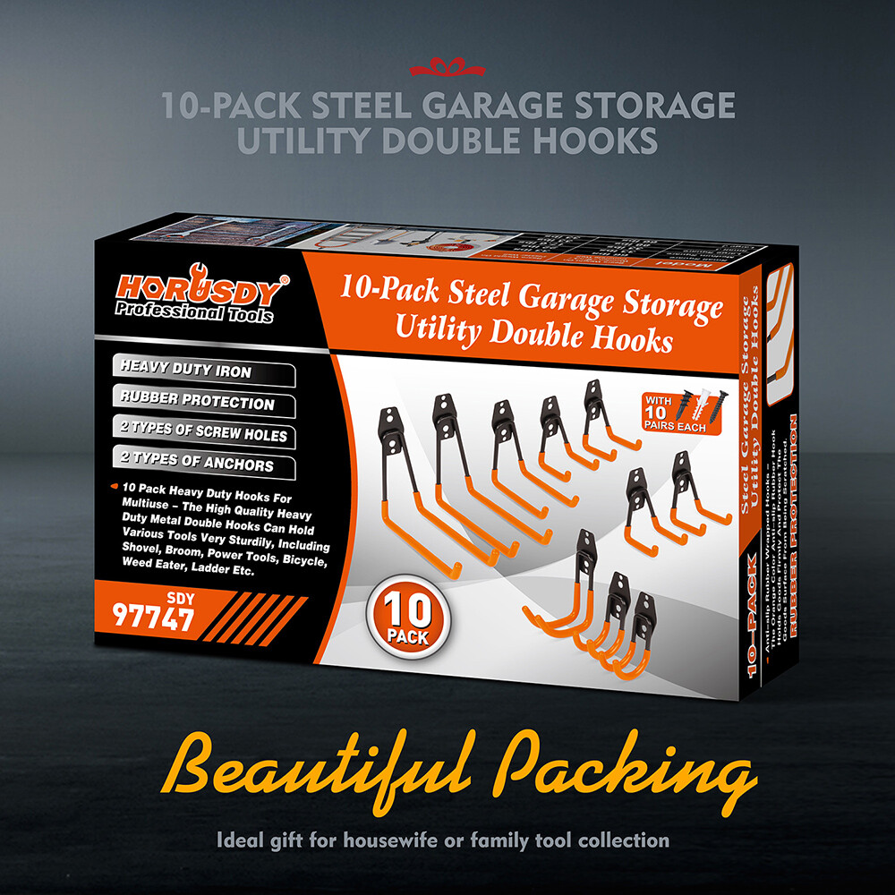 10-Pack Steel Garage Storage Utility Double Hooks Wall Organizer Tool Hanger H-D