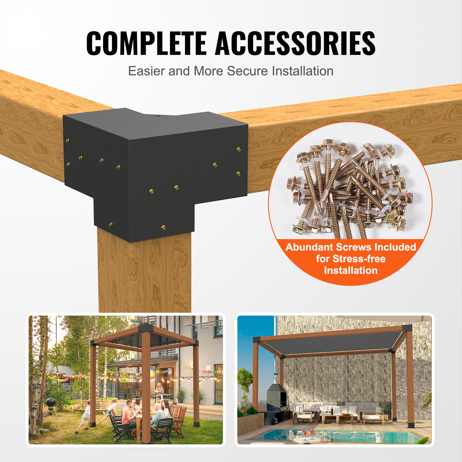 VEVOR 6''x6'' Pergola Bracket Kit 3-Way Woodworks DIY Post for Gazebos 4 pcs