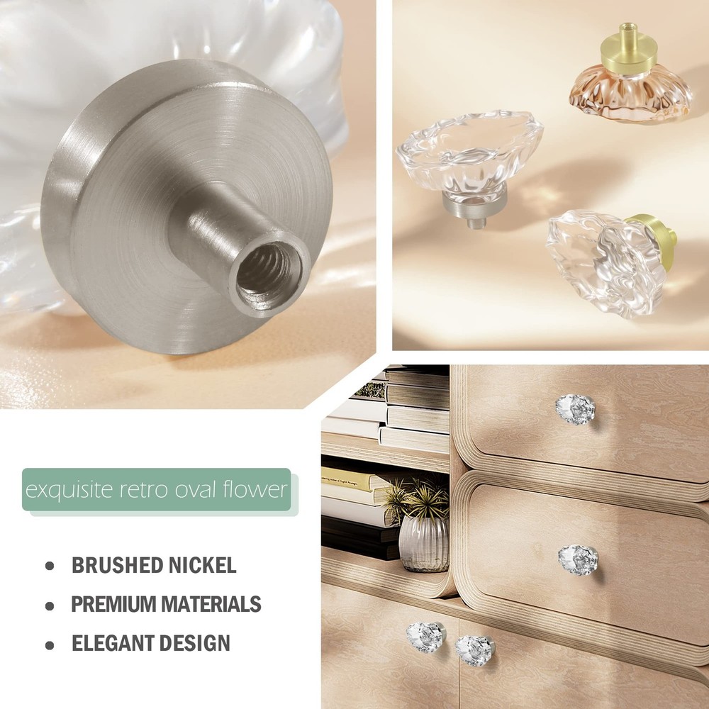 Brushed Nickel Cabinet Knobs,Glass Crystal Pulls and Knobs for Dresser Drawer...