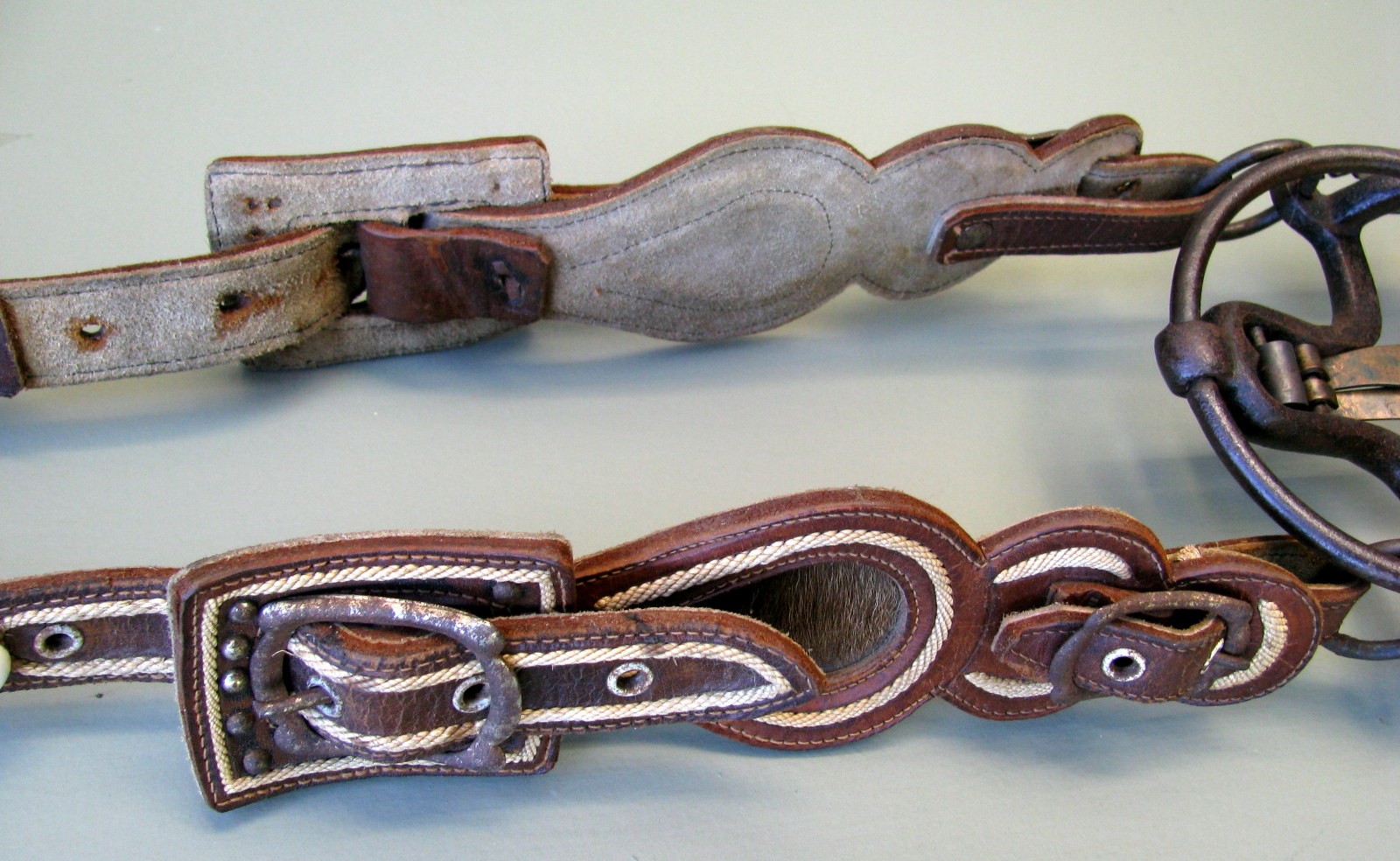 UNIQUE ANTIQUE COMPLETE CHILDS EMBROIDERED PONY HEADSTAL RING BIT REIN SET 1900