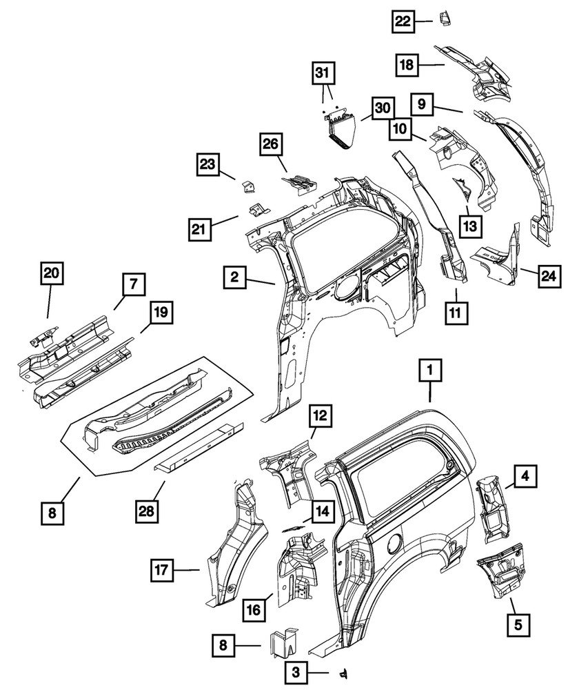 Genuine Mopar C-Pillar Reinforcement Left 5020869AC