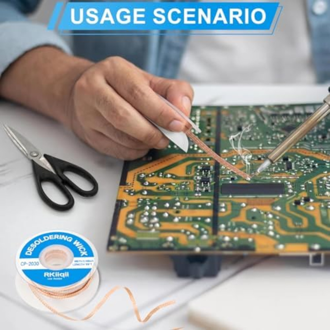 3Pcs Solder Wick Braid Kit with Flux, Low Residue Desoldering Wire 10ft Each USA