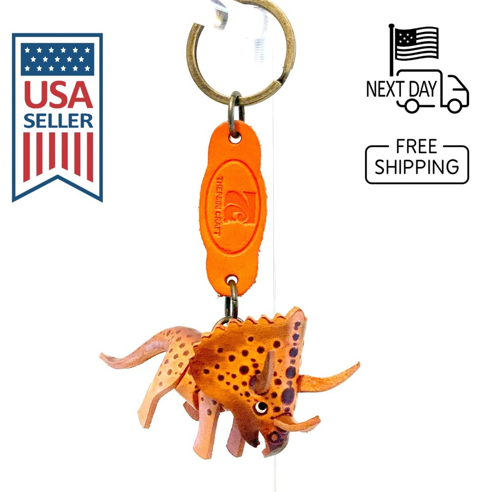 Triceratops Handmade Leather Keyring