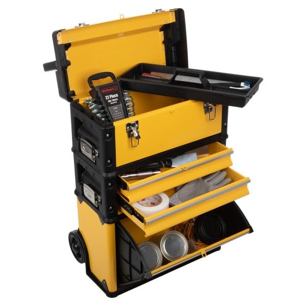 Rolling Tool Box with Wheels - Stackable Tool Box Organizer - Portable Metal