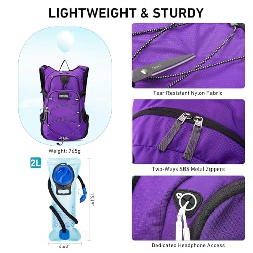 Hydration Backpack 20L with Water Bladder 2L, Large Storage Hiking Purple