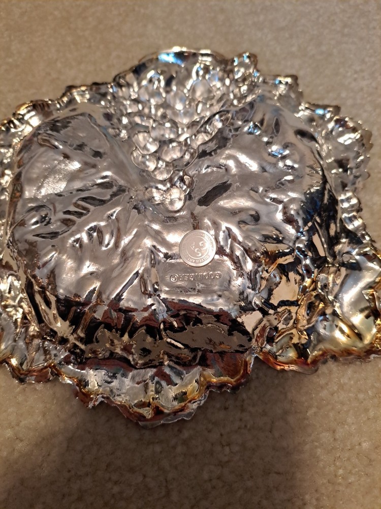Vintage GODINGER Silver Plated Candy Dish Grape Cluster & Leaf Design 7"×7"