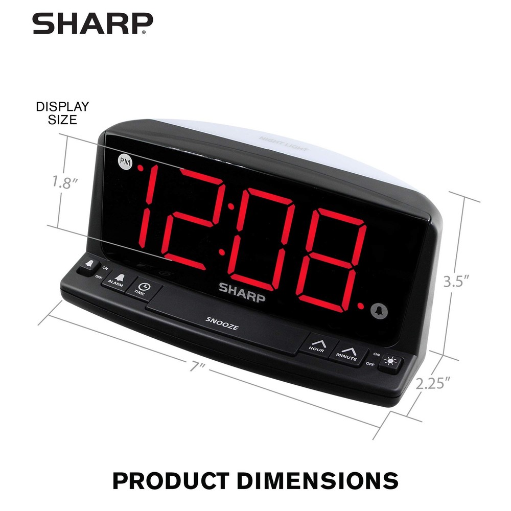 SHARP LED Digital Alarm Clock – Simple Operation - Easy to See Large Numbers, Bu
