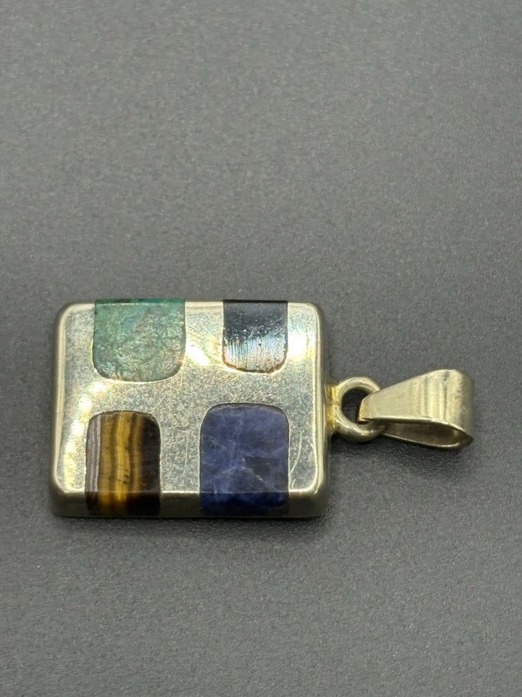Alpaca Mexico Silver Plate Pendant Multi Gemstone Z4