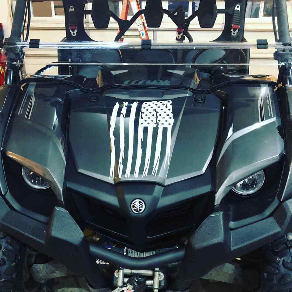 Distressed Tattered American Flag Vinyl Decal Sticker | Ripped Torn USA SET of 2