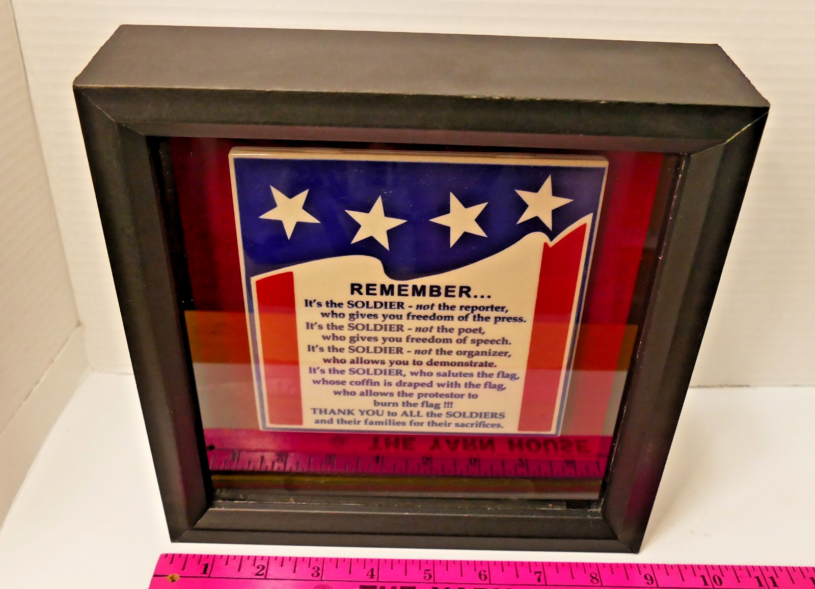 Shadow Box Frame REMEMBER THE SOLDIER Thank You Wall Hanging Tile Plaque Black