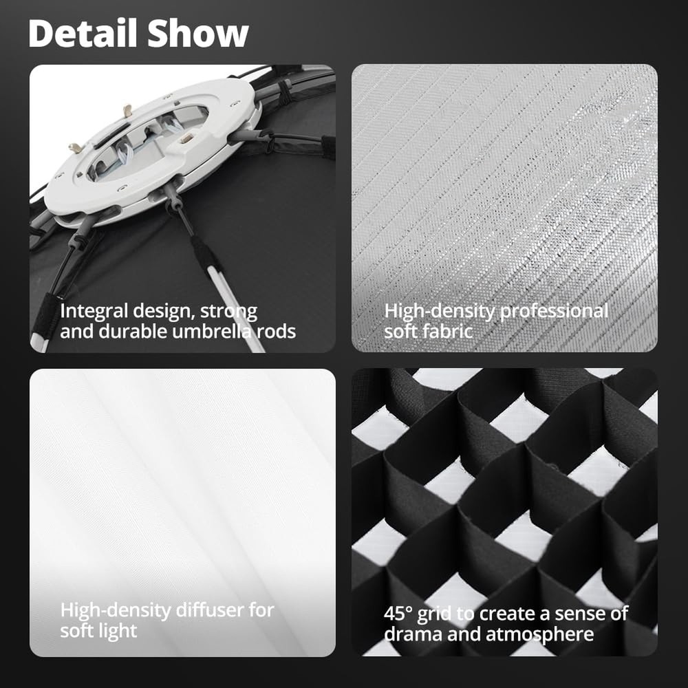 AMBITFUL 25.6" / 65cm Octagonal Softbox, Quick Release with Bowens Mount & Sp...