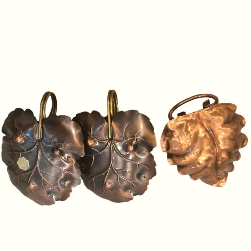 Vintage Coppercraft Guild Hammered trinket dish Leaf 3pc Set mini trays