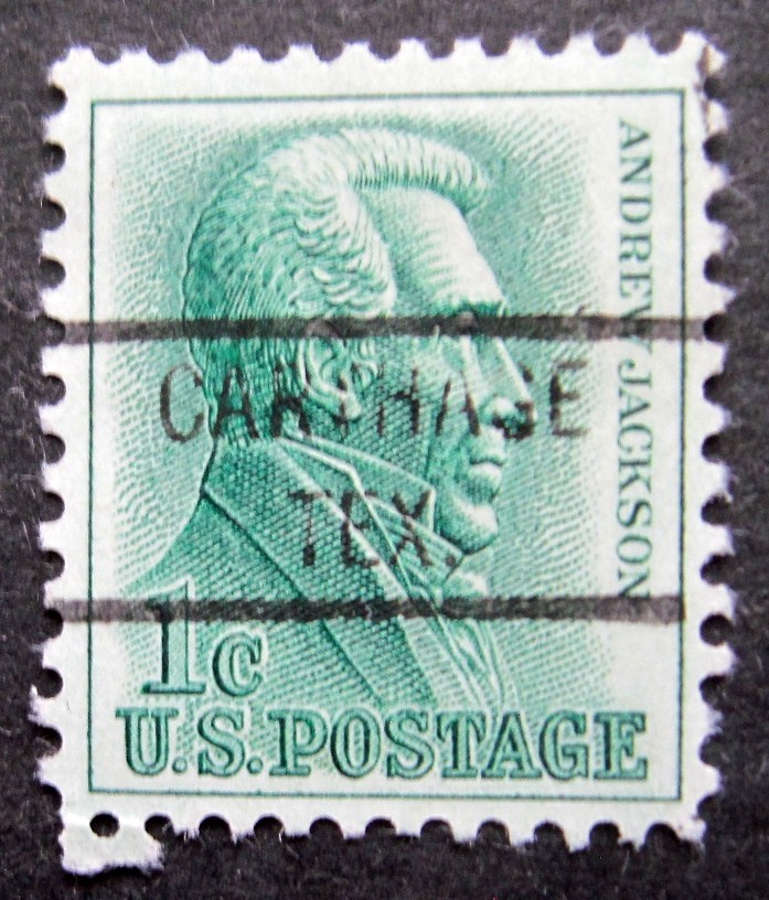 Sc # 1209 ~ 1 cent Andrew Jackson Issue, Precancel, CARTHAGE TEX. (be6)