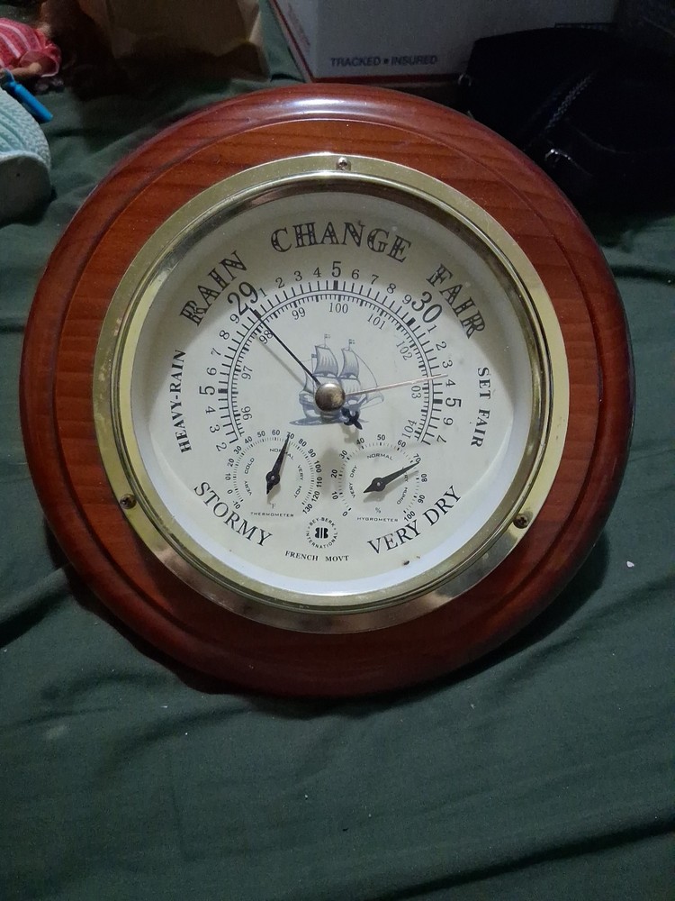 Bey Berk Barometer Thermometer Cherry And Brass, Centigrade / Celsius Excellent