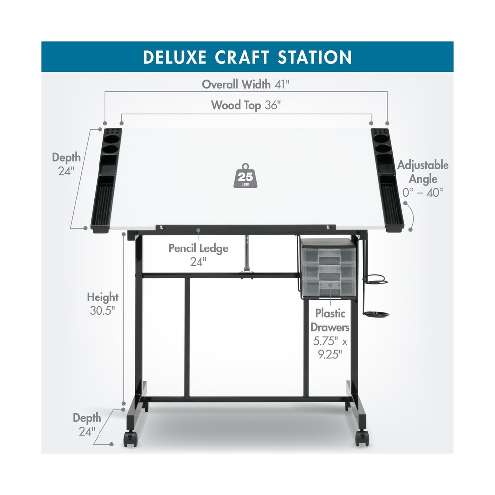 Studio Designs Deluxe Craft Station, Top Adjustable Drafting Table Craft Tabl...