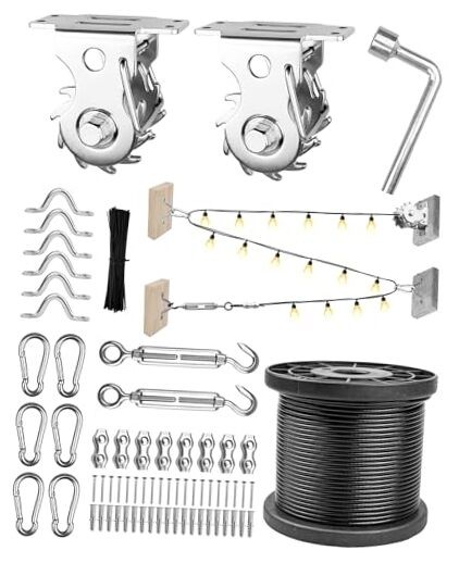 String Light Hanging Kit Outdoor 164 Ft Vinyl Coated Cable and Winch 164 Feet