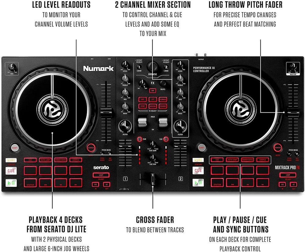 Complete DJ Equipment Package - Numark Mixtrack Pro FX 2 Deck DJ Controller F...