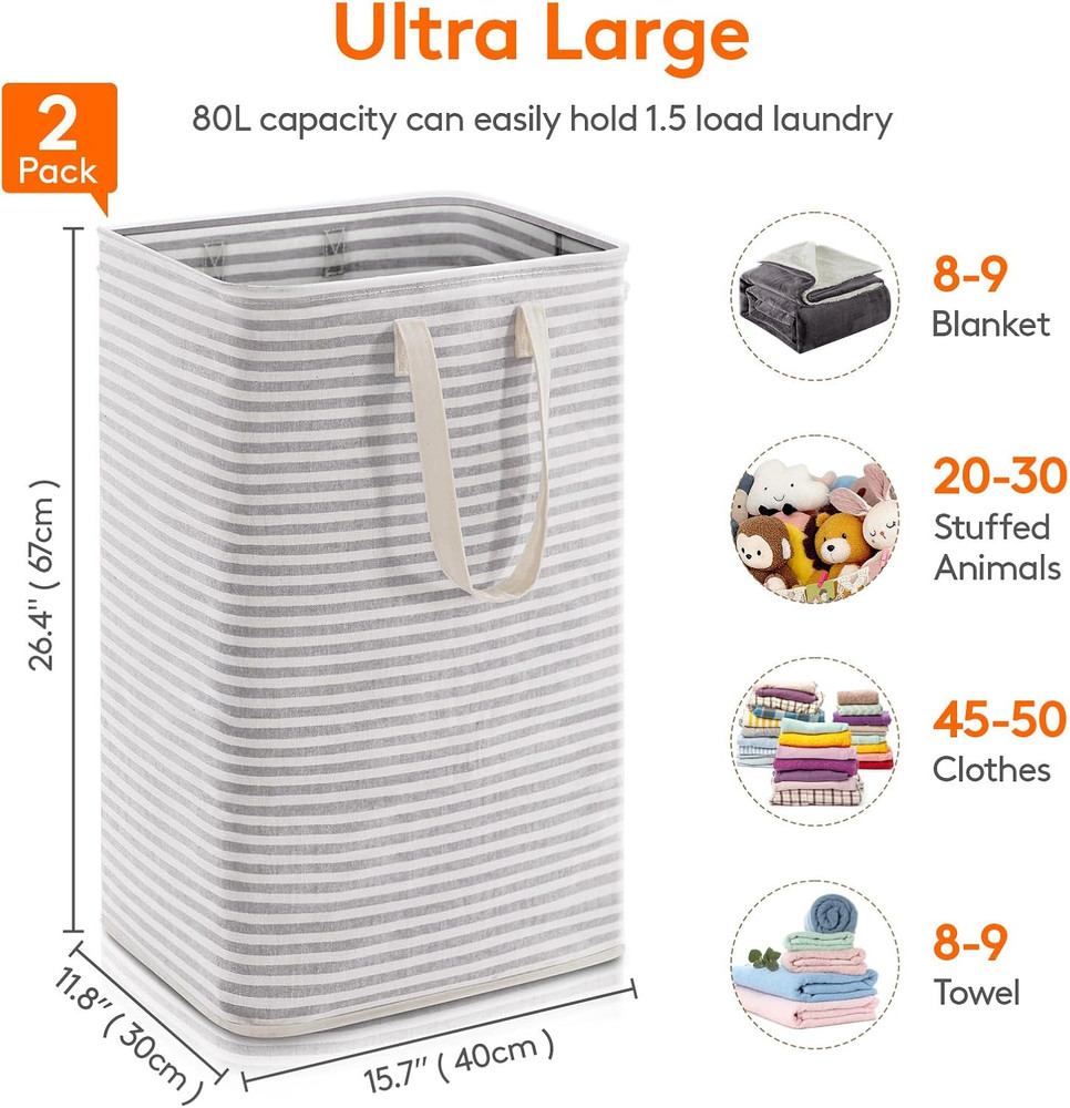 2 Pack Laundry Hamper Large Collapsible Laundry Baskets, Freestanding Waterproof