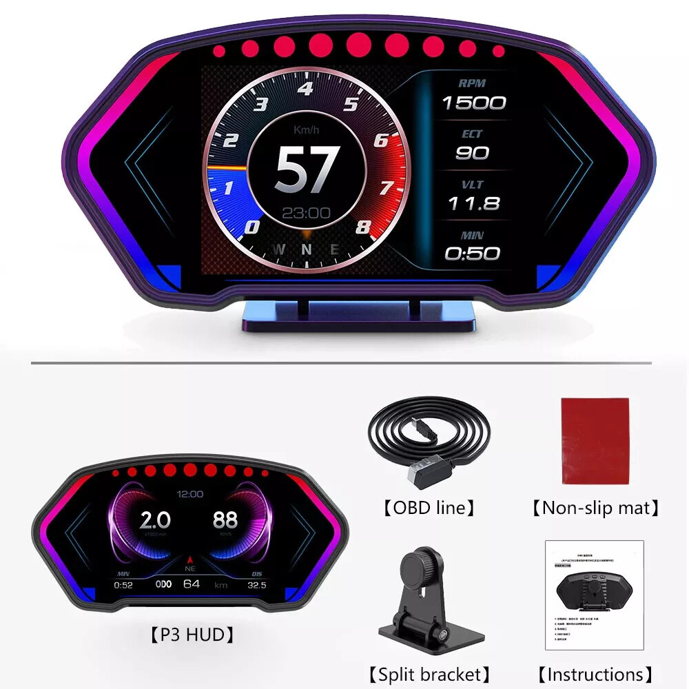 ANCEL P3 Head Up Display Auto GPS Speedometer Multi-function OBD LCD Instrument
