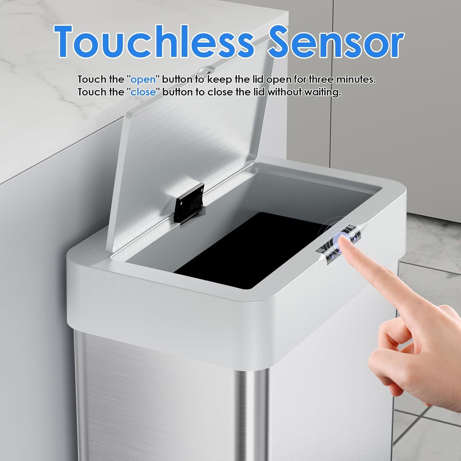 Motion Sensor Kitchen Trash Can Stainless Steel Garbage Can Touchless 21.1 Gal