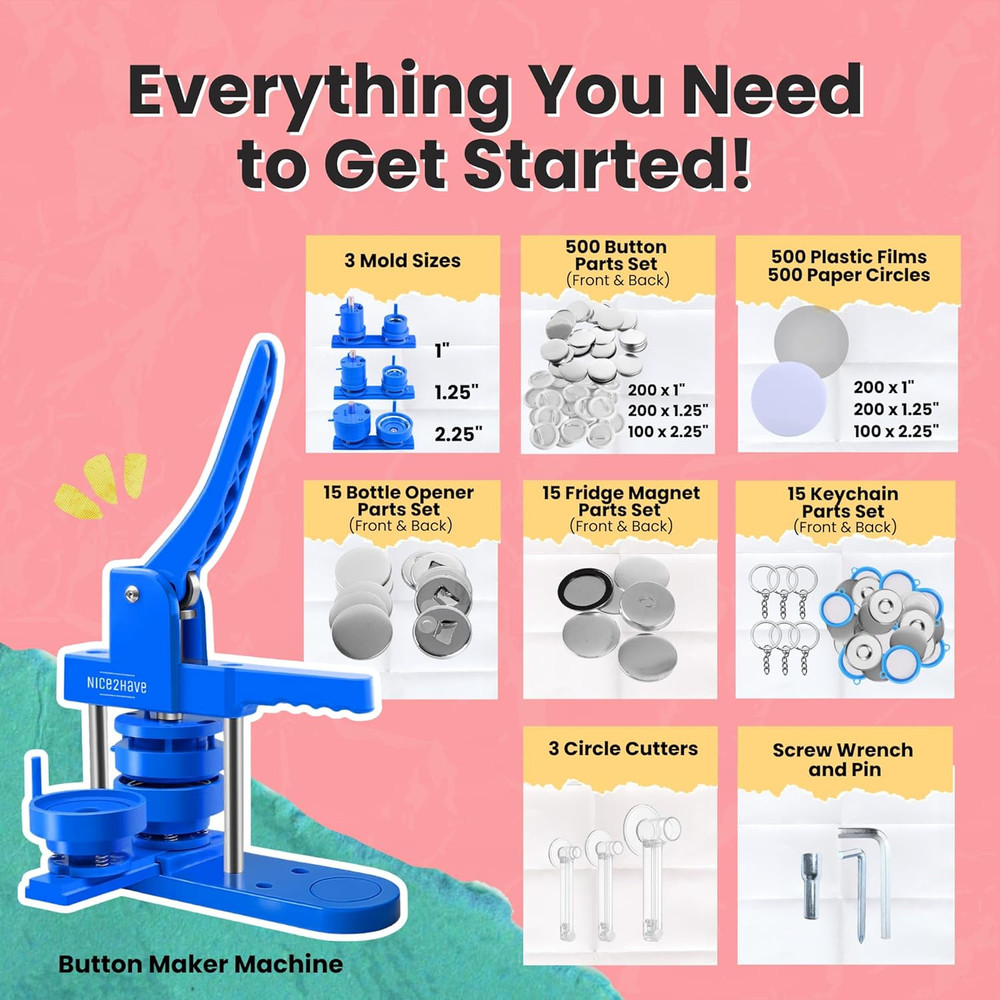 Ultimate Button Maker Kit with 500 Buttons, Magnets, Openers & Keychains