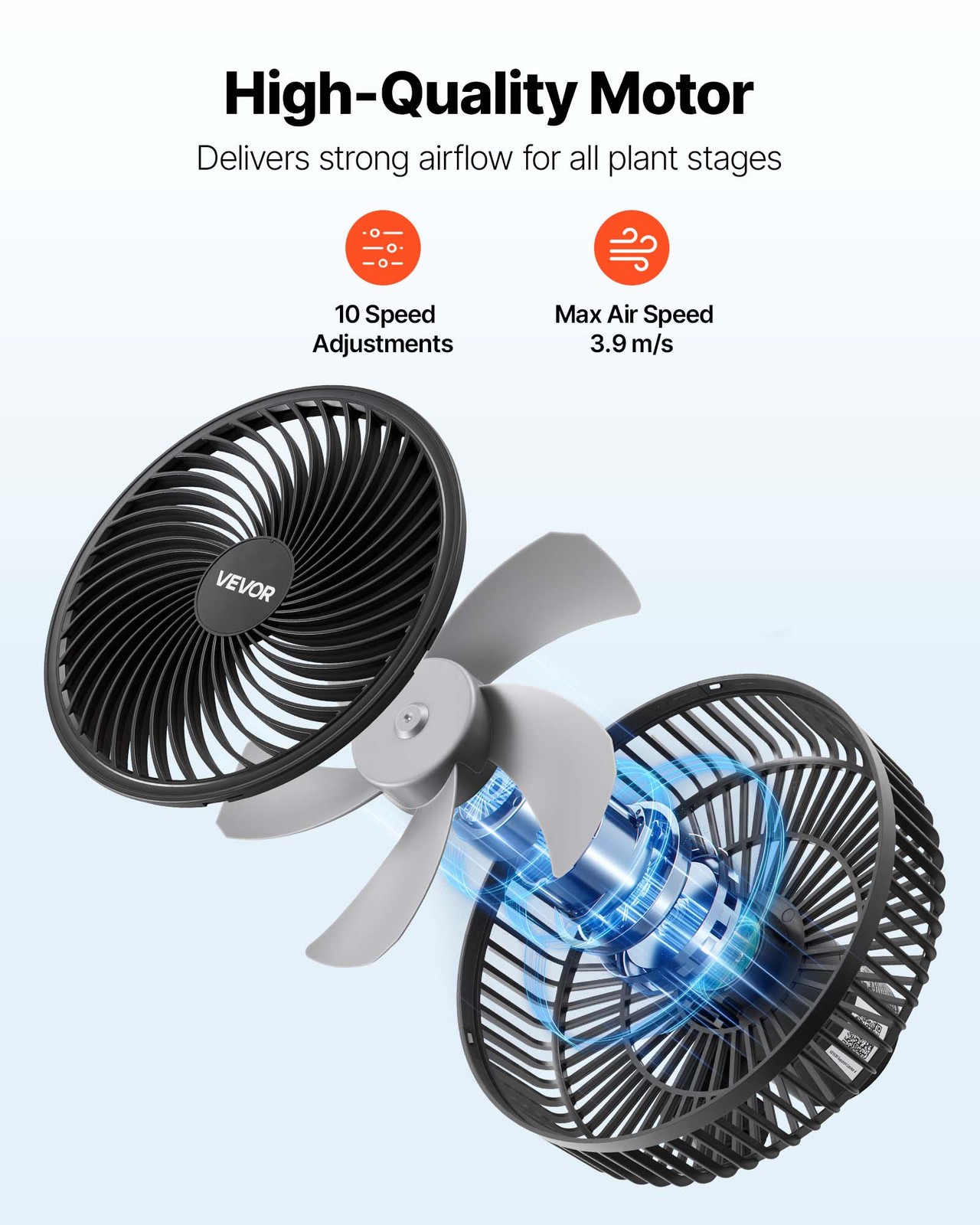 VEVOR Plant Fan Grow Tent Clip On Rechargeable USB 9 Speeds Circulation Smart