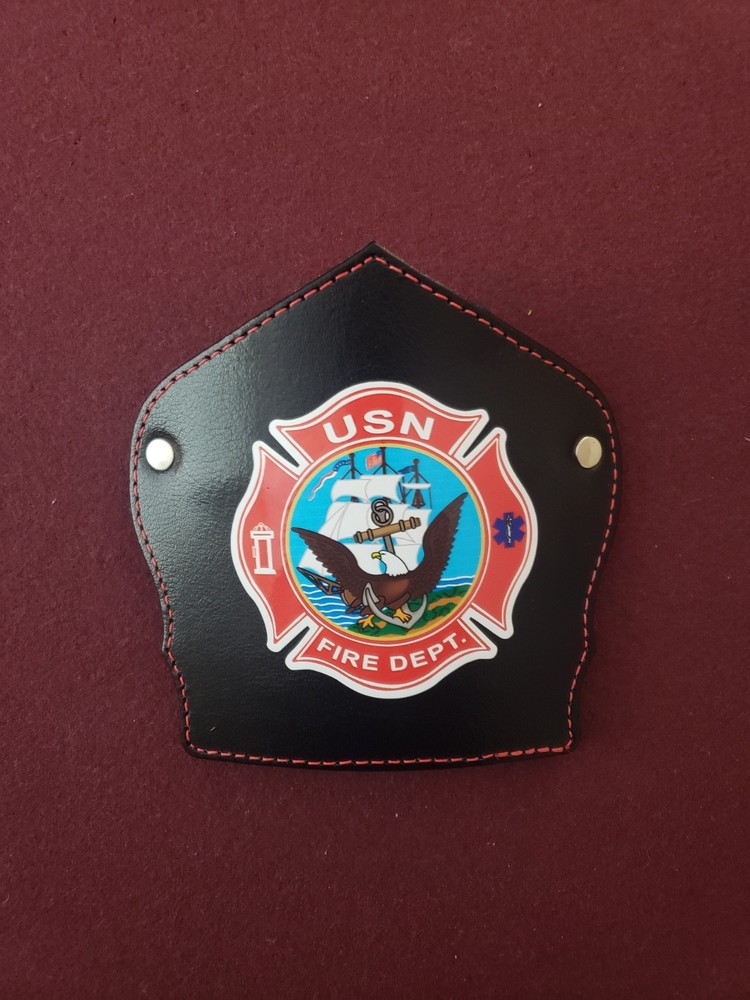 Leather Firefightershield Front U.S.Navy Black 5" x 5 1/2" decal.