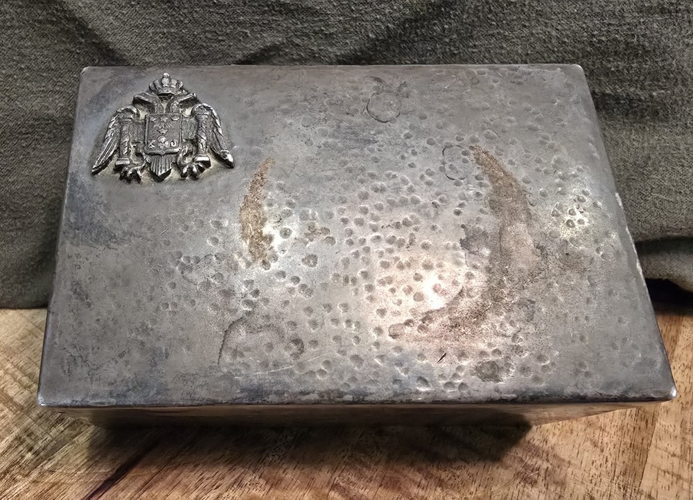 440 gm Solid Silver Antique Hinged Silver Box Snuff Cigarettes 90%