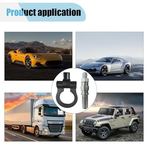 Car Front Bumper Tow Hook, Waterproof Screw-on Trailer Pull Ring, Car Black