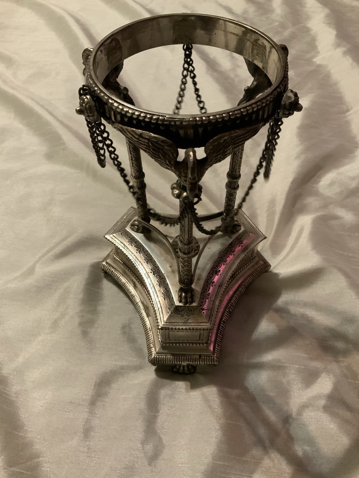 Ornate Swan Centerpieces Silver Candle Holder Stand Bird Vulture 10 x 4"Vase Orb