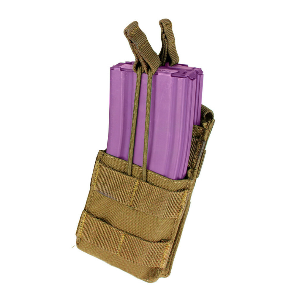 MOLLE PALS Modular Single Stack Bungee Open Top Magazine Mag Pouch - Coyote
