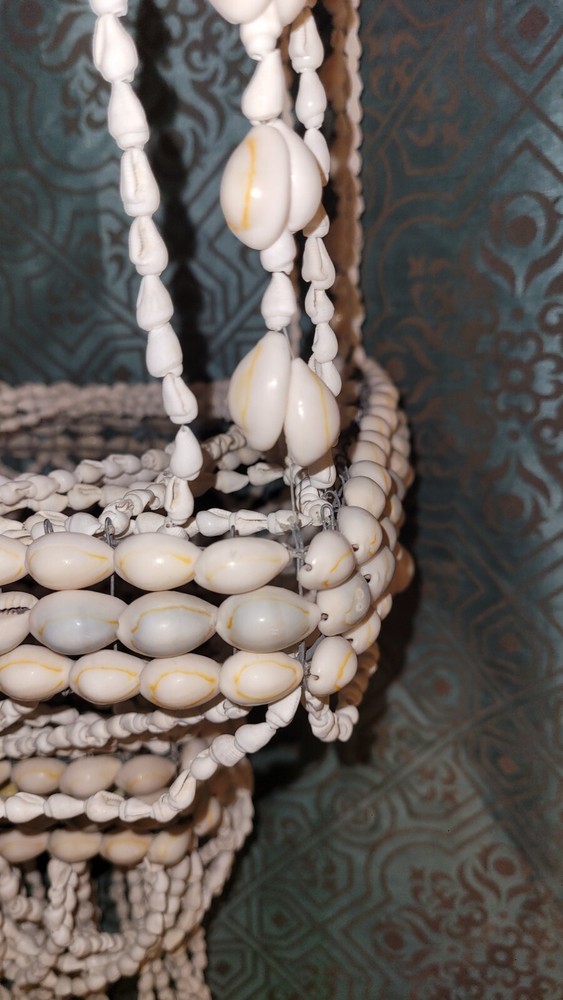 BOHO Hanging Cowrie Sea Shell Planter Decor 70's large
