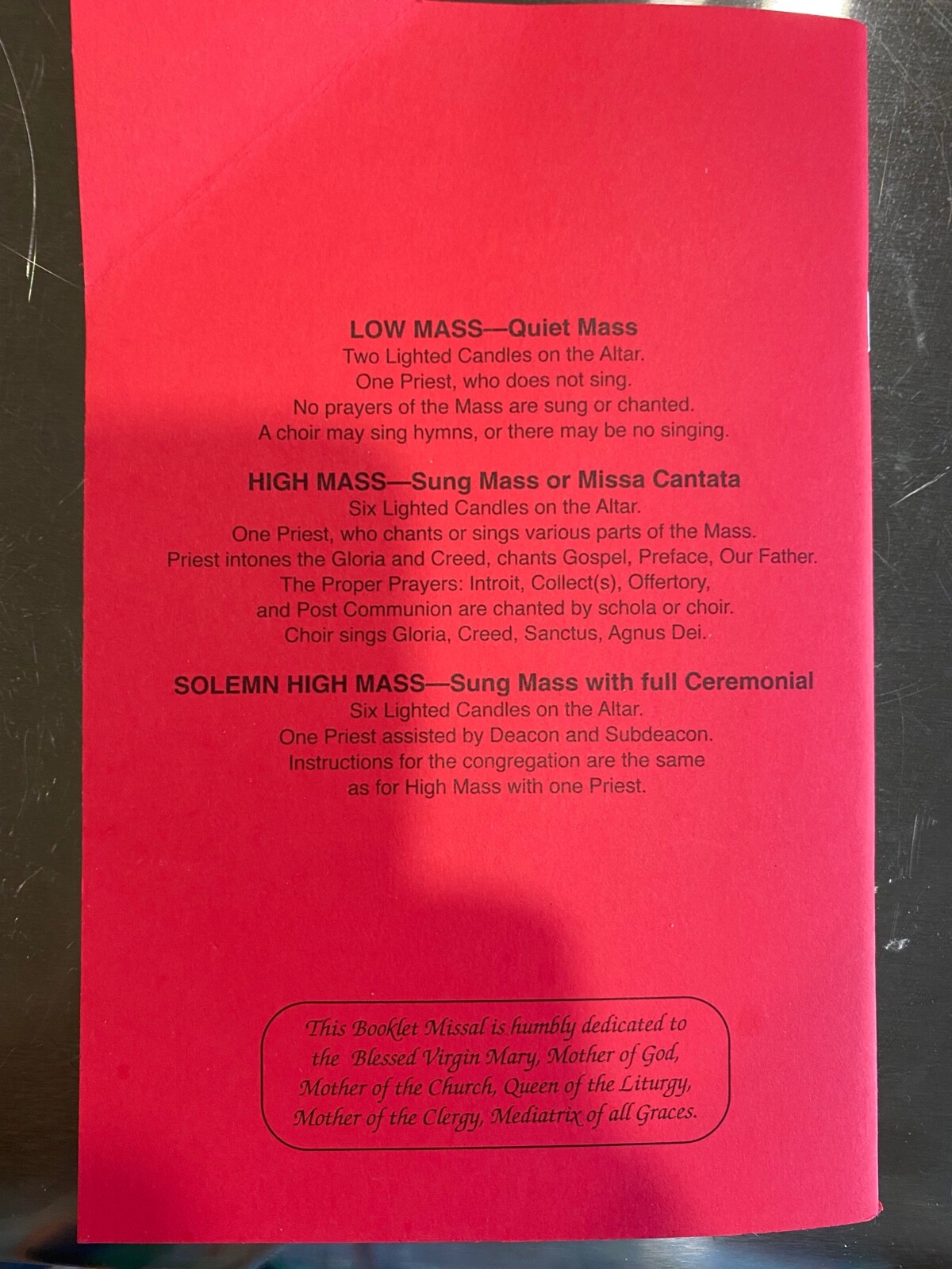 Latin-English Booklet Missal For Praying The Traditional Mass