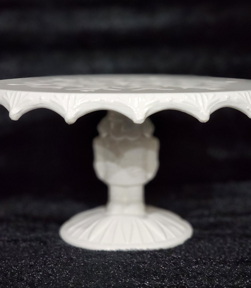 White EMBOSSED SNOWFLAKE Cake Stand 9" Nutcracker Pedestal Ceramic Hobby Lobby