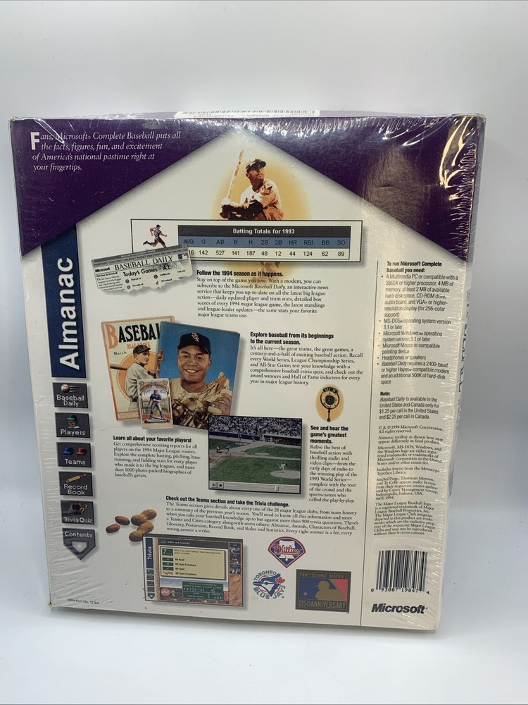 Microsoft Home COMPLETE BASEBALL PC CD-Rom SEALED! -1994-