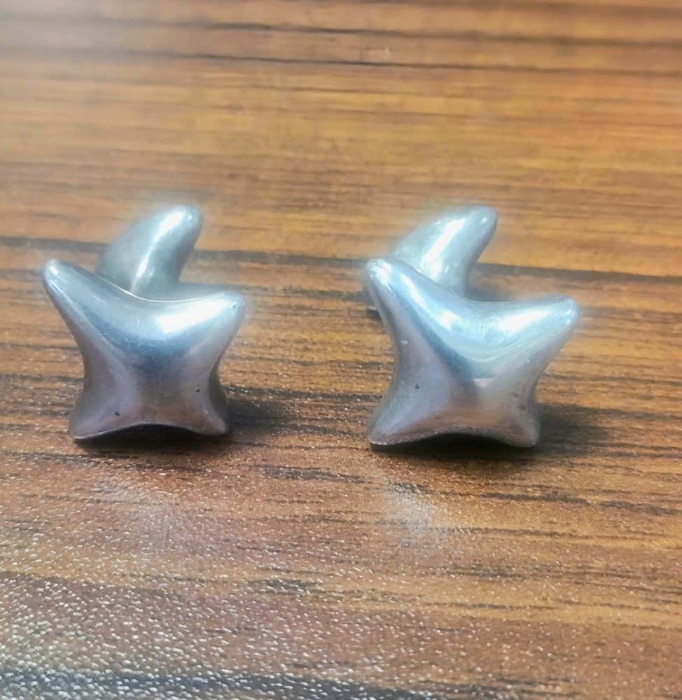 Vintage Asymmetrical Star Shaped Silver Tone Cufflinks