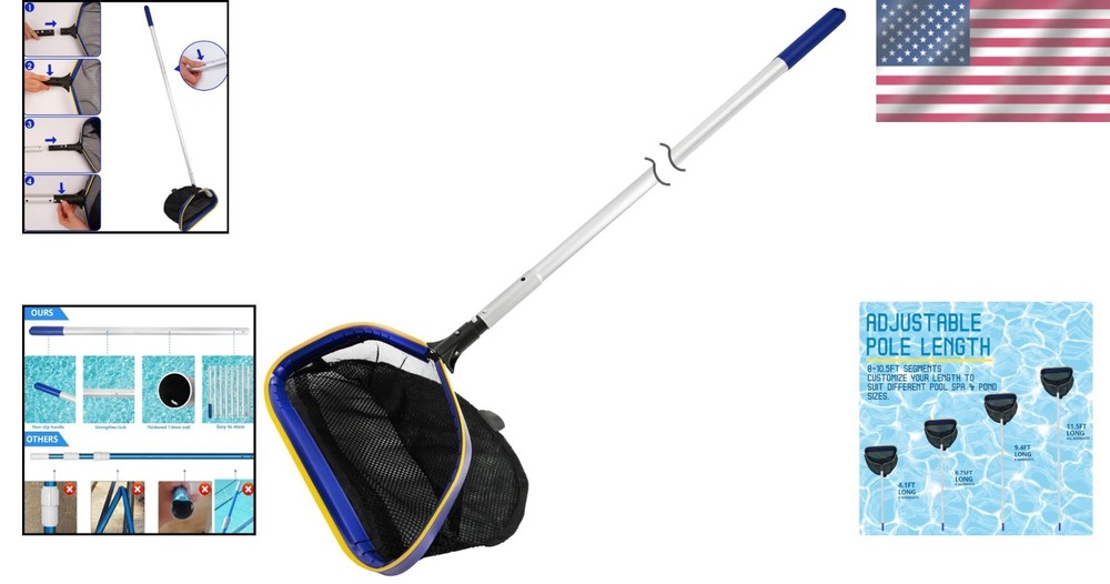 Efficient Pool Skimmer Net with Weighted Tab & 10ft Extendable Aluminum Handle