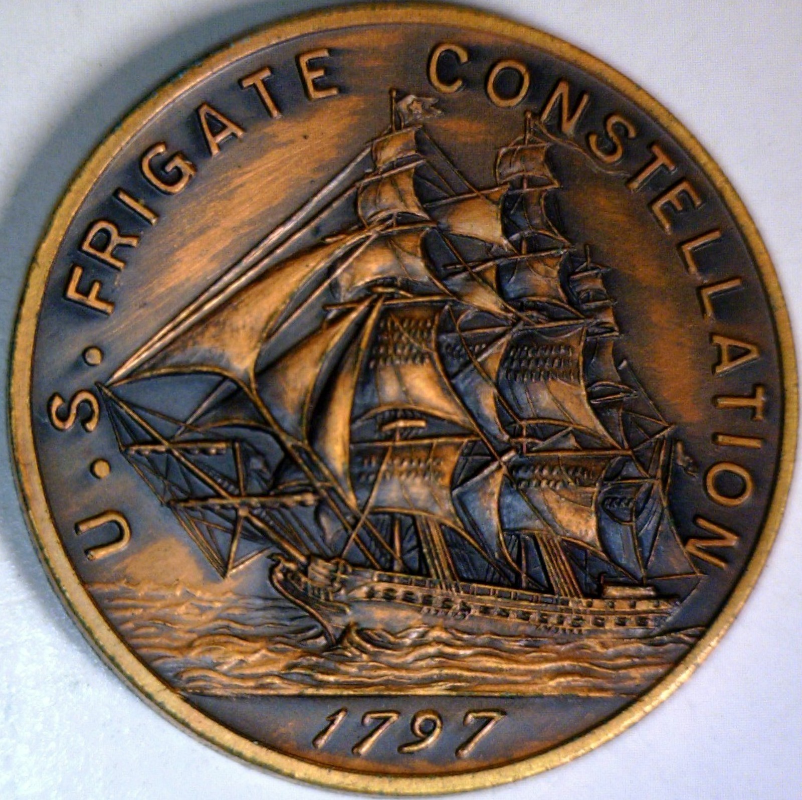 1797 USS FRIGATE CONSTELLATION COPPER MEDAL COIN Struck from the Ship Parts w NR